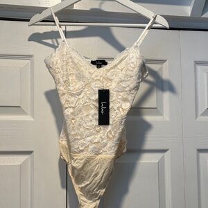 LULUS Lace Bodysuit in Cream and White